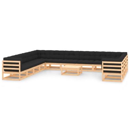 vidaXL Muebles de jardín 14 pzas con cojines antracita madera maciza