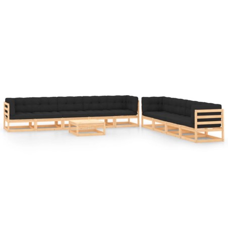 vidaXL Muebles de jardín 10 pzas cojines antracita madera maciza pino