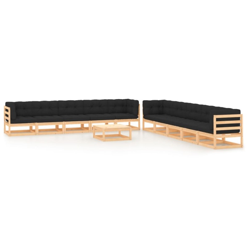 vidaXL Muebles de jardín 11 pzas cojines antracita madera maciza pino