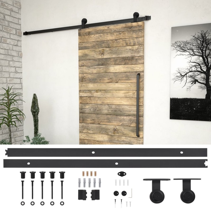vidaXL Kit de herrajes para puertas correderas SKIEN acero negro 200cm vidaXL Kit de herrajes para puertas correderas SKIEN acero negro 200cm