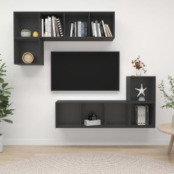 vidaXL Juego de muebles de salón 4 piezas madera de ingeniería gris