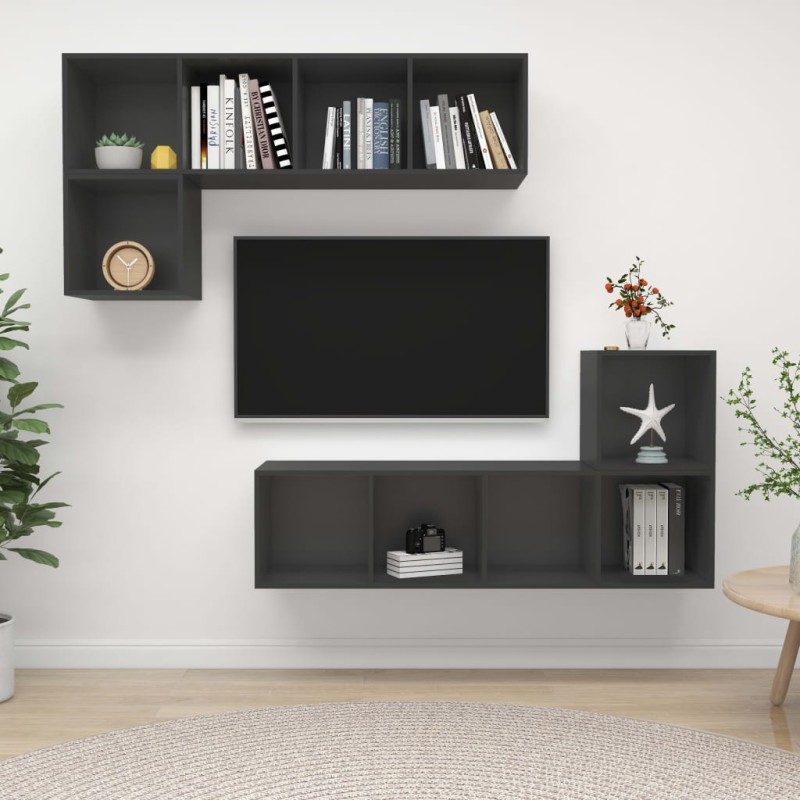 vidaXL Juego de muebles de salón 4 piezas madera de ingeniería gris