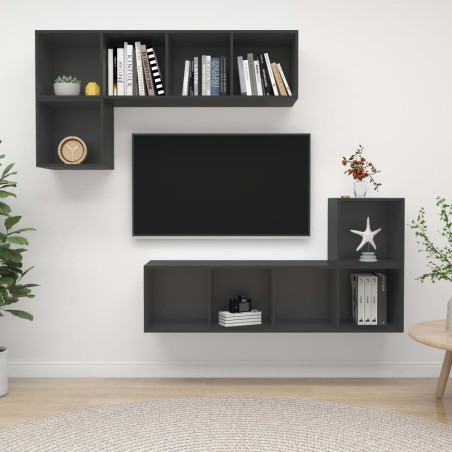 vidaXL Juego de muebles de salón 4 piezas madera de ingeniería gris