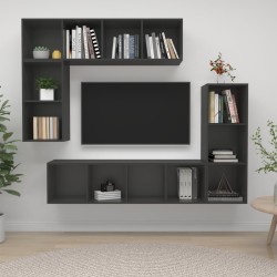 vidaXL Juego de muebles de salón 4 pzas madera de ingeniería gris