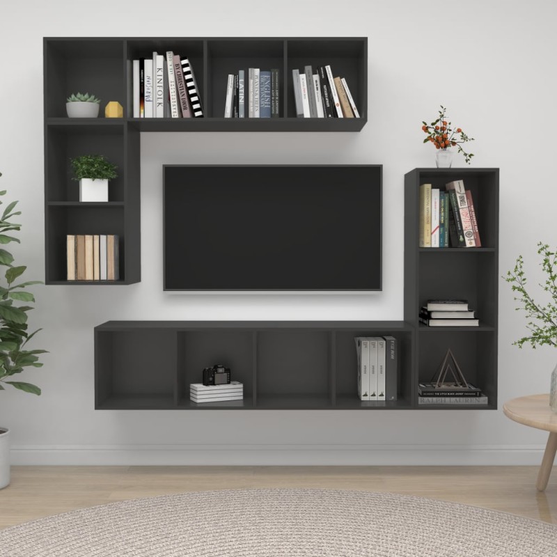 vidaXL Juego de muebles de salón 4 pzas madera de ingeniería gris