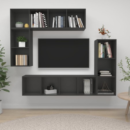 vidaXL Juego de muebles de salón 4 pzas madera de ingeniería gris