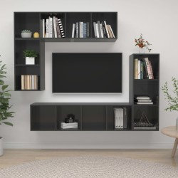 vidaXL Muebles de salón 4 piezas madera de ingeniería gris brillo