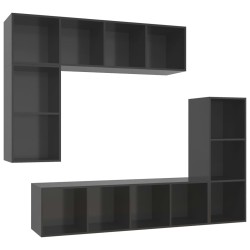 vidaXL Muebles de salón 4 piezas madera de ingeniería gris brillo