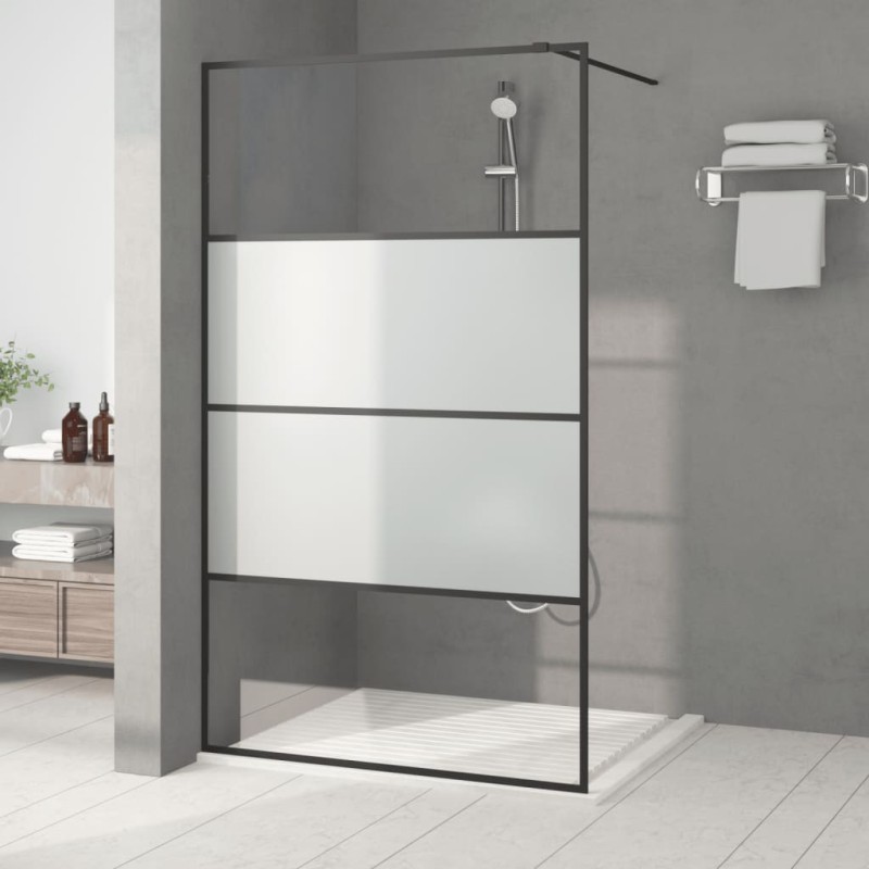 vidaXL Mampara de ducha vidrio ESG semiesmerilado negro 115x195 cm vidaXL Mampara de ducha vidrio ESG semiesmerilado negro 115x195 cm