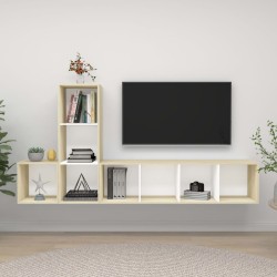 vidaXL Muebles de salón 3 pzas madera ingeniería blanco y roble Sonoma