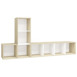 vidaXL Muebles de salón 3 pzas madera ingeniería blanco y roble Sonoma