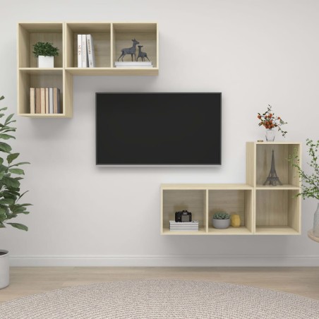 vidaXL Muebles de salón de pared 4 pzas madera ingeniería roble Sonoma