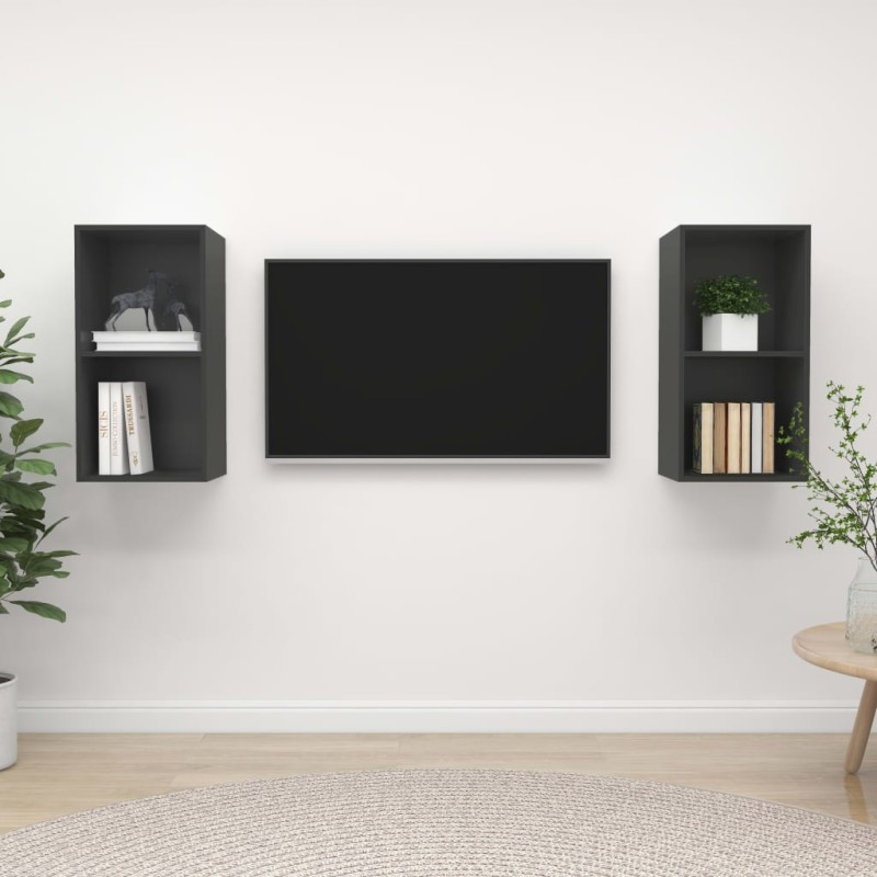 vidaXL Muebles de salón de pared 2 piezas madera ingeniería gris vidaXL Muebles de salón de pared 2 piezas madera ingeniería gris