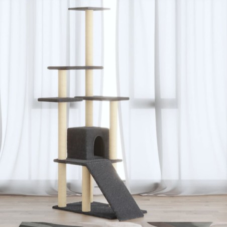 vidaXL Rascador para gatos con postes de sisal gris oscuro 155 cm