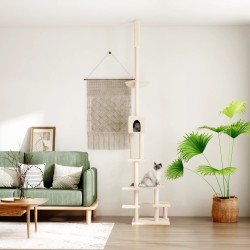 vidaXL Árbol rascador para gatos de suelo a techo crema 268,5-294,5 cm