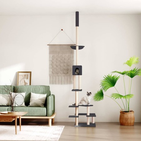 vidaXL Árbol rascador gatos suelo a techo gris oscuro 268,5-294,5 cm