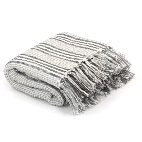vidaXL Manta a rayas de algodón gris y blanco 125x150 cm