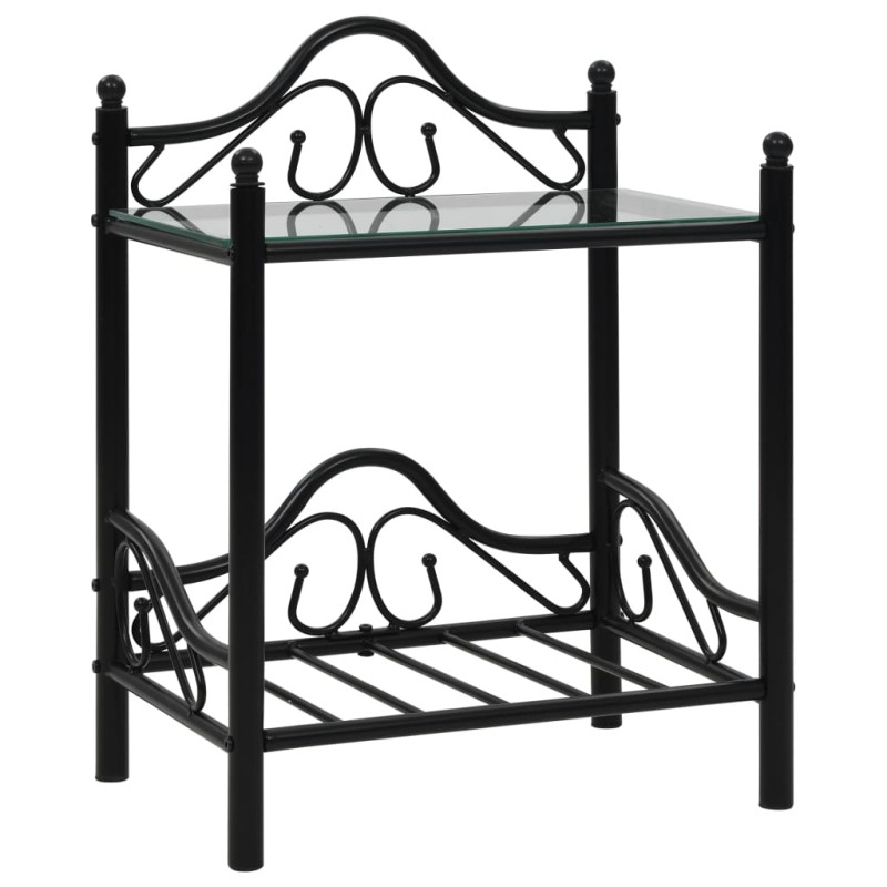 vidaXL Mesita de noche de acero y vidrio templado 45x30,5x60 cm negro vidaXL Mesita de noche de acero y vidrio templado 45x30,5x60 cm negro