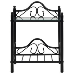 vidaXL Mesita de noche de acero y vidrio templado 45x30,5x60 cm negro