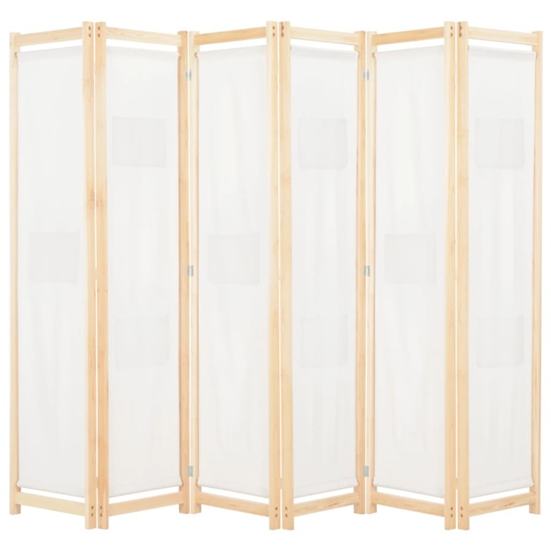 vidaXL Biombo divisor de 6 paneles de tela color crema 240x170x4 cm vidaXL Biombo divisor de 6 paneles de tela color crema 240x170x4 cm