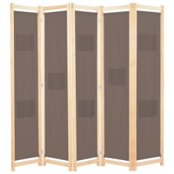 vidaXL Biombo divisor de 5 paneles de tela marrón 200x170x4 cm