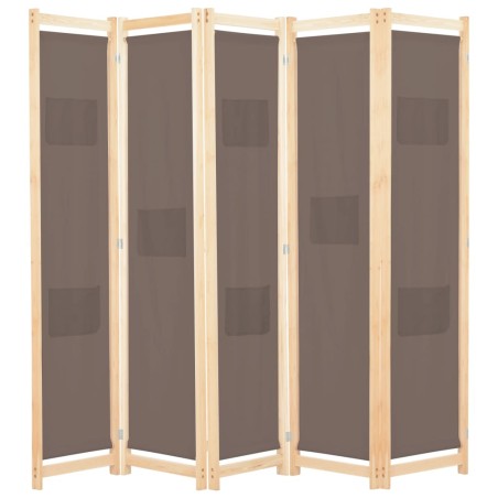 vidaXL Biombo divisor de 5 paneles de tela marrón 200x170x4 cm