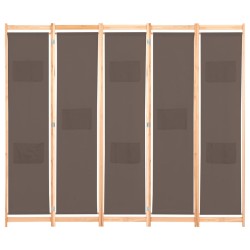 vidaXL Biombo divisor de 5 paneles de tela marrón 200x170x4 cm