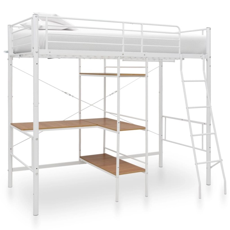 vidaXL Estructura de litera con mesa de metal blanco 90x200 cm