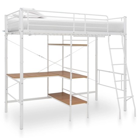vidaXL Estructura de litera con mesa de metal blanco 90x200 cm