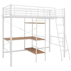 vidaXL Estructura de litera con mesa de metal blanco 90x200 cm
