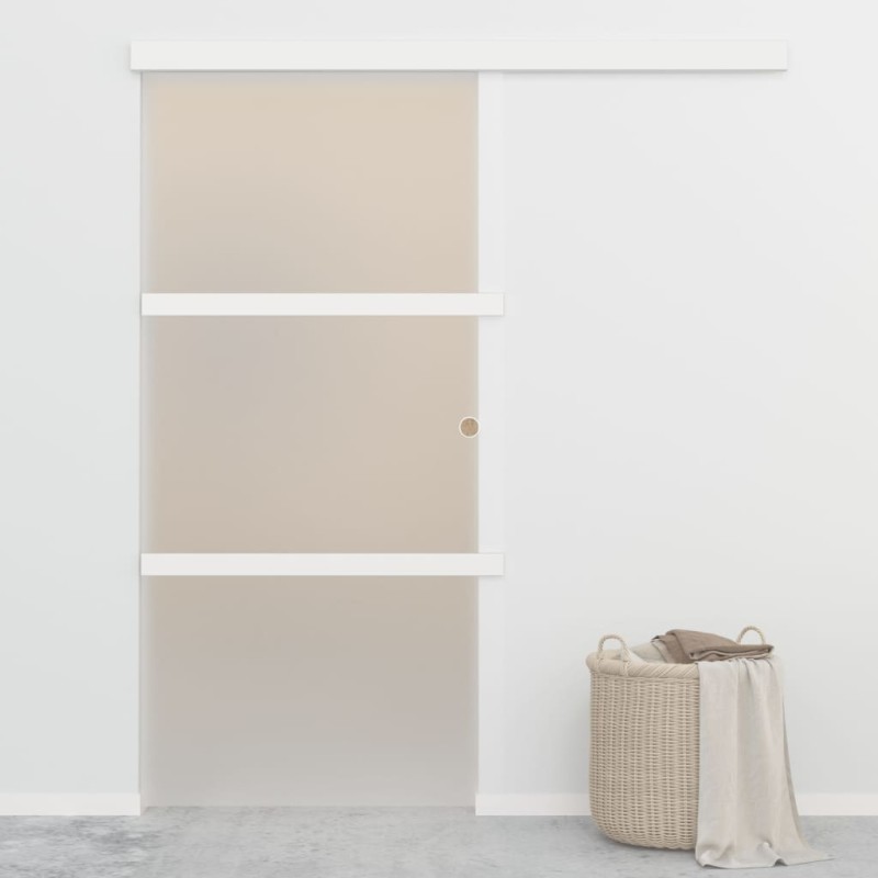 vidaXL Puerta corredera con topes suaves vidrio ESG aluminio 90x205 cm vidaXL Puerta corredera con topes suaves vidrio ESG aluminio 90x205 cm