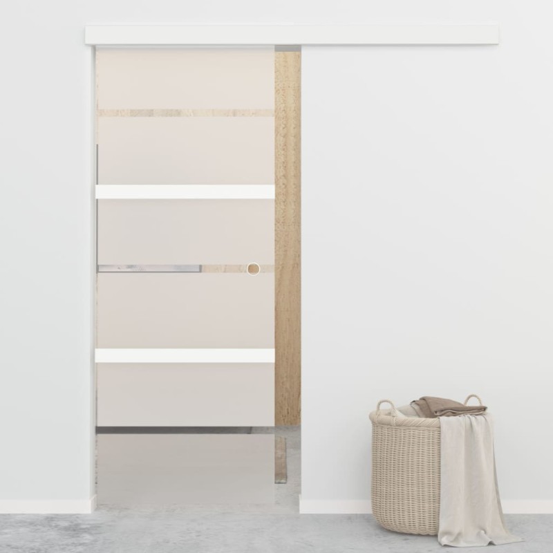 vidaXL Puerta corredera con tope suave vidrio ESG y aluminio 76x205 cm vidaXL Puerta corredera con tope suave vidrio ESG y aluminio 76x205 cm