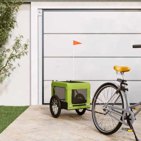 vidaXL Remolque de bicicleta mascotas hierro tela Oxford verde negro