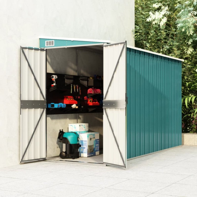 vidaXL Cobertizo de jardín pared acero galvanizado verde 118x288x178cm vidaXL Cobertizo de jardín pared acero galvanizado verde 118x288x178cm