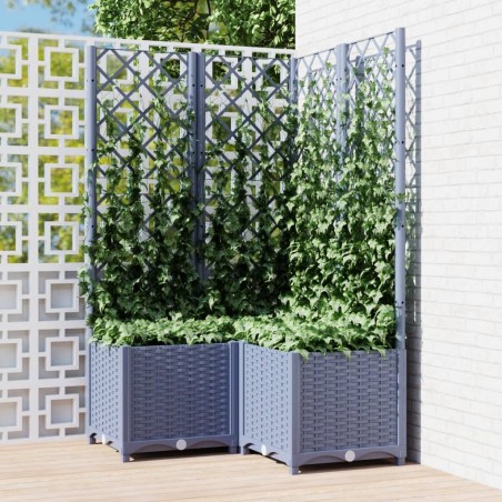 vidaXL Jardinera con enrejado PP gris oscuro 80x80x136 cm
