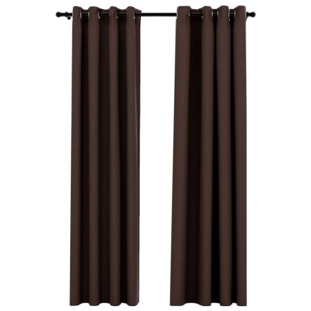 vidaXL Cortinas opacas ojales look de lino 2 pzas gris topo 140x245 cm