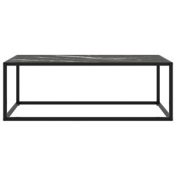 vidaXL Mesa de centro negra con vidrio de mármol negro 100x50x35 cm