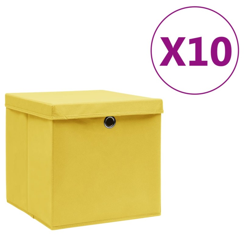 vidaXL Cajas de almacenaje con tapas 10 uds amarillo 28x28x28 cm