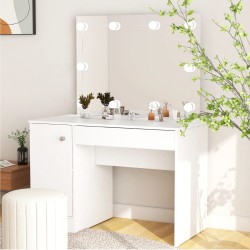 vidaXL Tocador de maquillaje con luces LED MDF blanco 110x55x145 cm