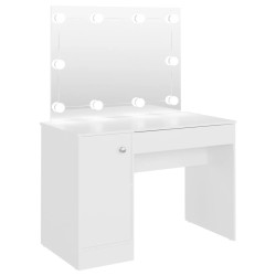 vidaXL Tocador de maquillaje con luces LED MDF blanco 110x55x145 cm