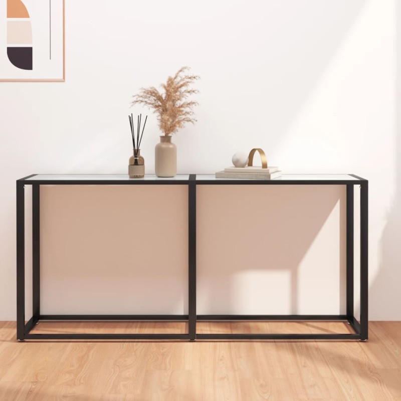 vidaXL Mesa consola vidrio templado mármol blanco 160x35x75,5 cm vidaXL Mesa consola vidrio templado mármol blanco 160x35x75,5 cm