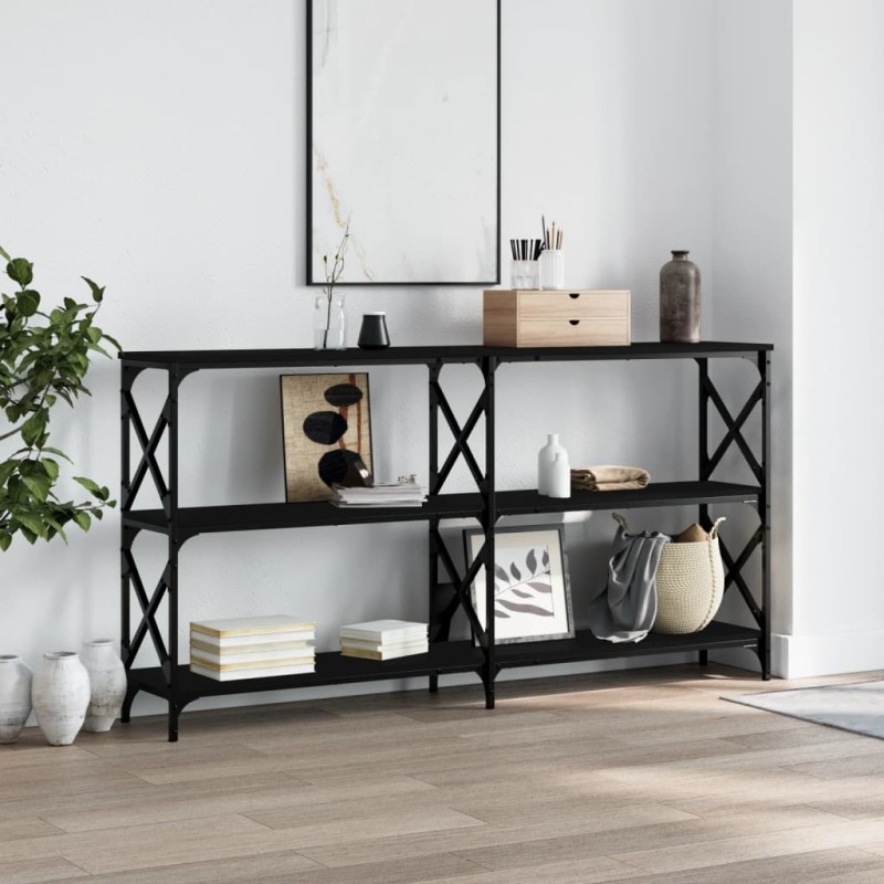 vidaXL Mesa consola madera de ingeniería negra 200x28x80,5 cm