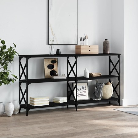 vidaXL Mesa consola madera de ingeniería negra 200x28x80,5 cm