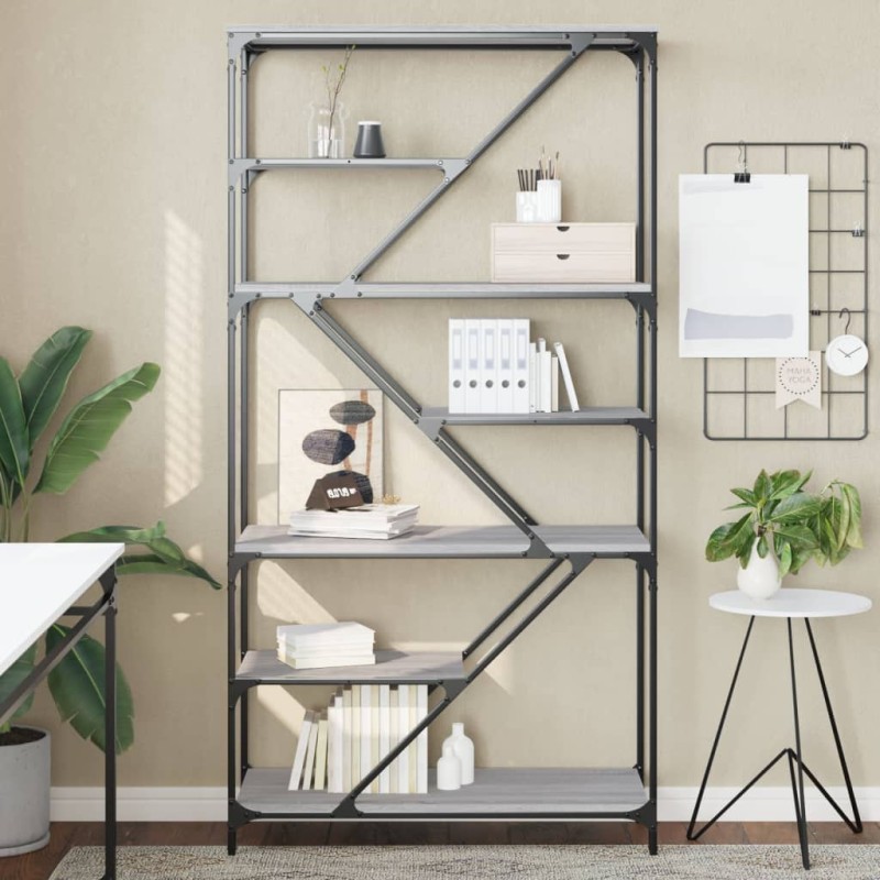 vidaXL Estantería madera de ingeniería y acero Sonoma gris 91x36x176cm vidaXL Estantería madera de ingeniería y acero Sonoma gris 91x36x176cm