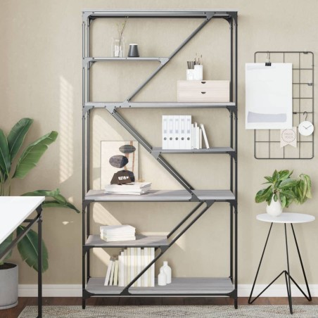 vidaXL Estantería madera de ingeniería y acero Sonoma gris 91x36x176cm