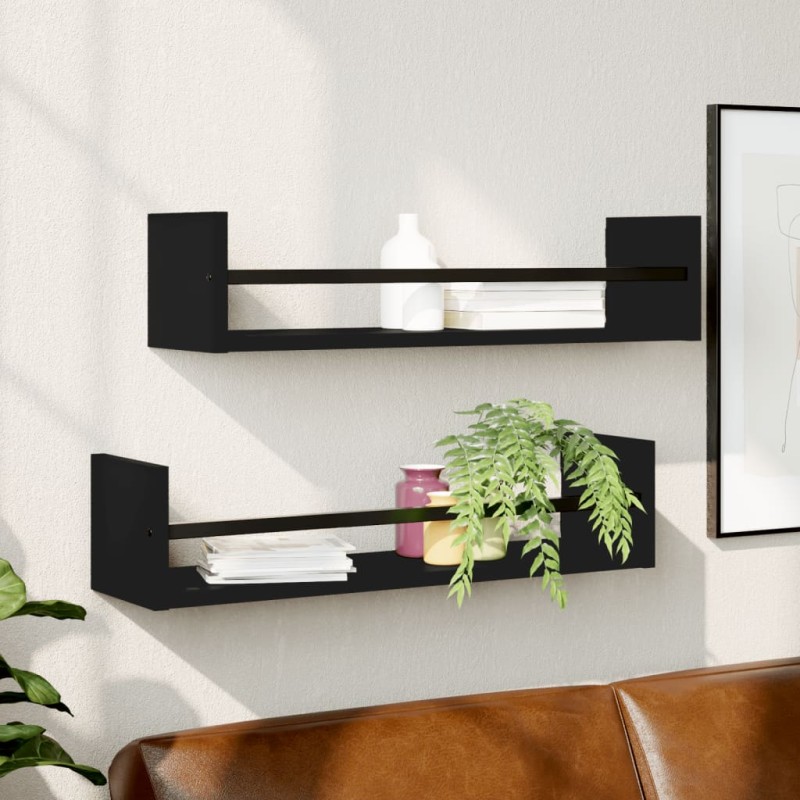 vidaXL Estantes de pared con barras 2 unidades negro 60x16x14 cm vidaXL Estantes de pared con barras 2 unidades negro 60x16x14 cm