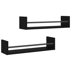 vidaXL Estantes de pared con barras 2 unidades negro 60x16x14 cm