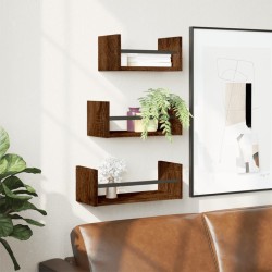 vidaXL Estantes pared con barras 3 pzas madera ingeniería marrón roble