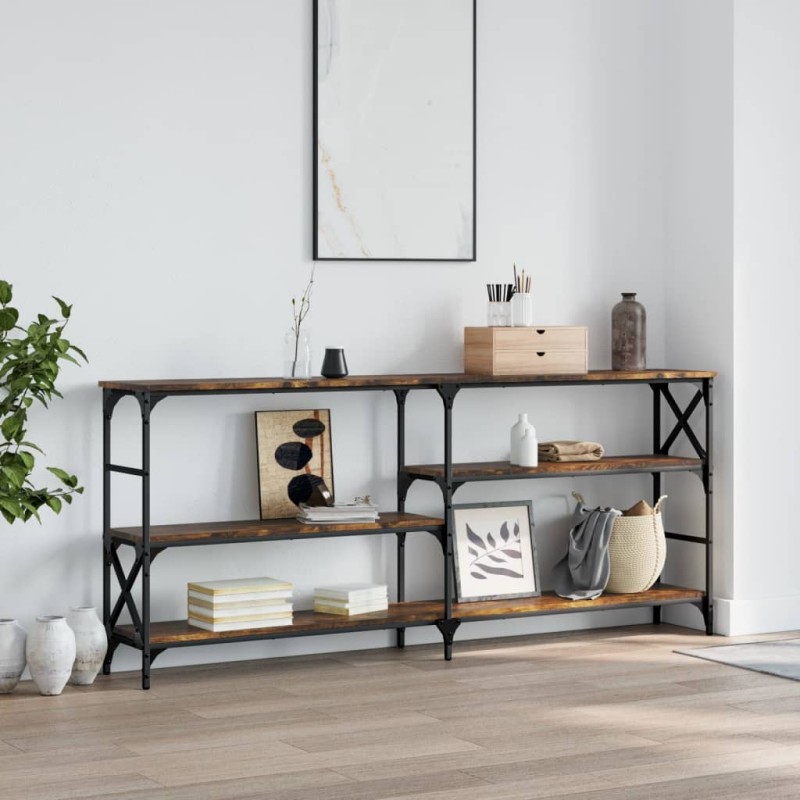 vidaXL Mesa consola madera de ingeniería roble ahumado 180x29x76,5 cm vidaXL Mesa consola madera de ingeniería roble ahumado 180x29x76,5 cm