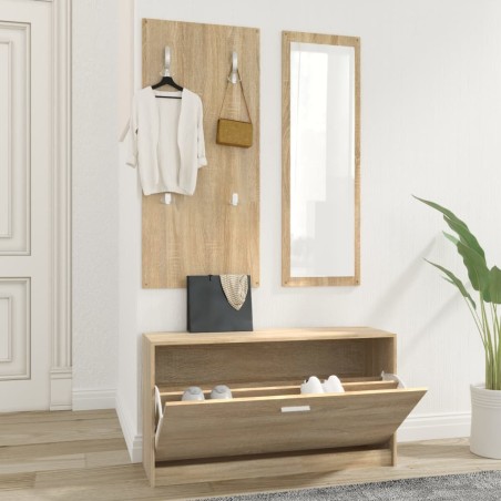vidaXL Set de mueble zapatero 3 en 1 madera contrachapada roble Sonoma